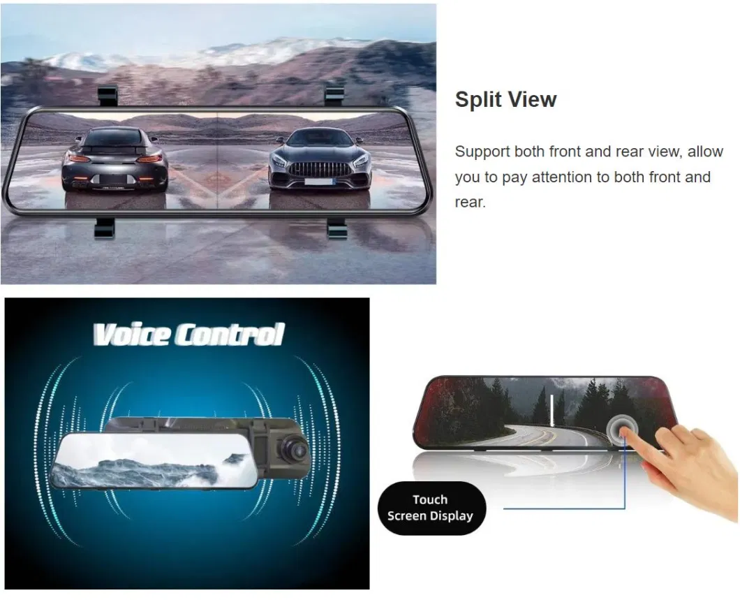 9.66 Inch Car Black Box DVR WiFi Dash Cam Night Vision Touch Screen Security Video GPS Car Camera