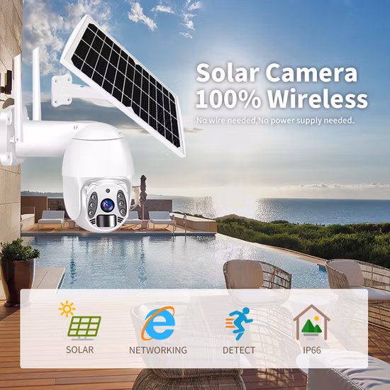 Tuya WiFi 4G Wireless Outdoor Solar Battery PTZ Rotating up Down Security IP CCTV Camera with Human Detect Audio SD Card Cloud storage